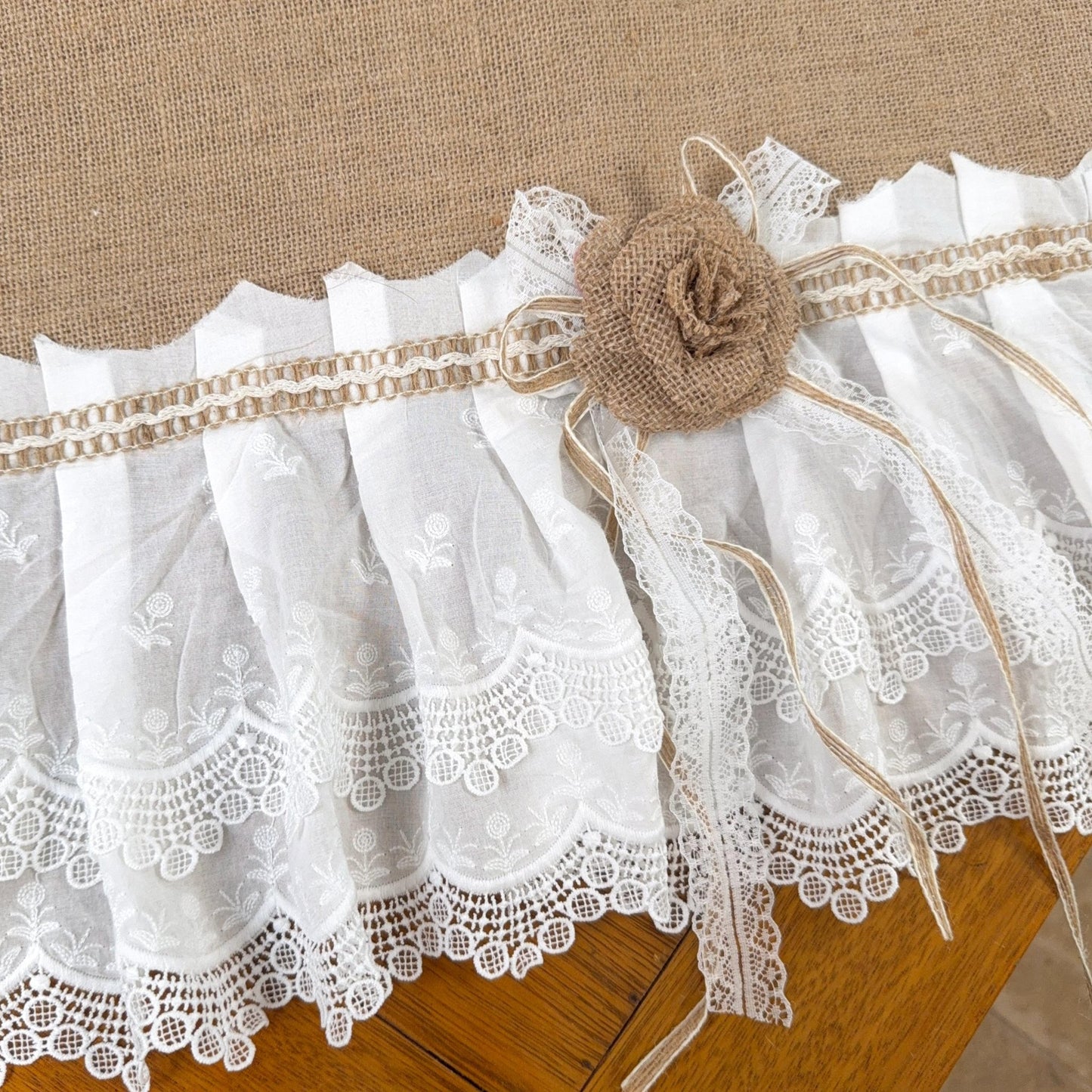 Burlap Shabby White Lace Farmhouse Valance - UDreamHome