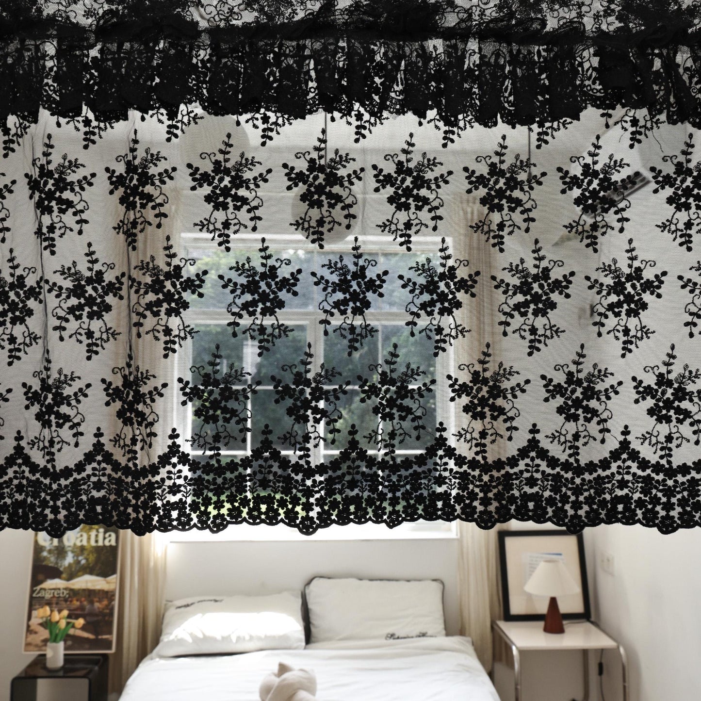 Handmade Black Lace Curtain Valance - UDreamHome