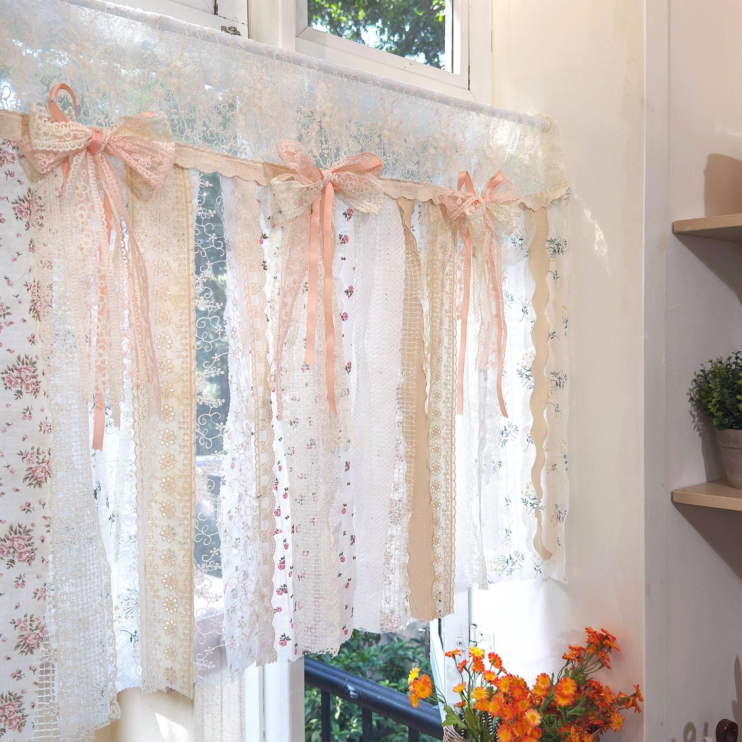 Mediterranean Pink Rosette Lace Curtain - UDreamHome