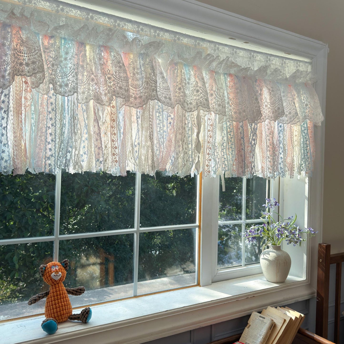Romantic Dream White Pink Blue Lace Valance - UDreamHome