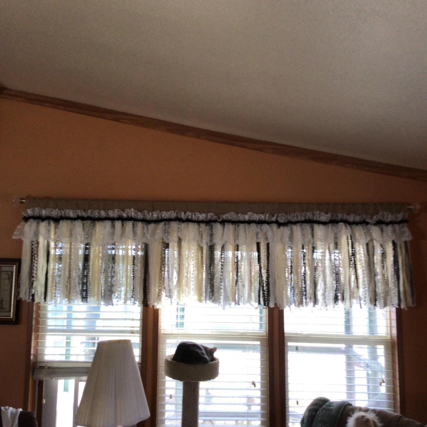 Rustic Unique Burlap Beige Black Lace Valance - UDreamHome