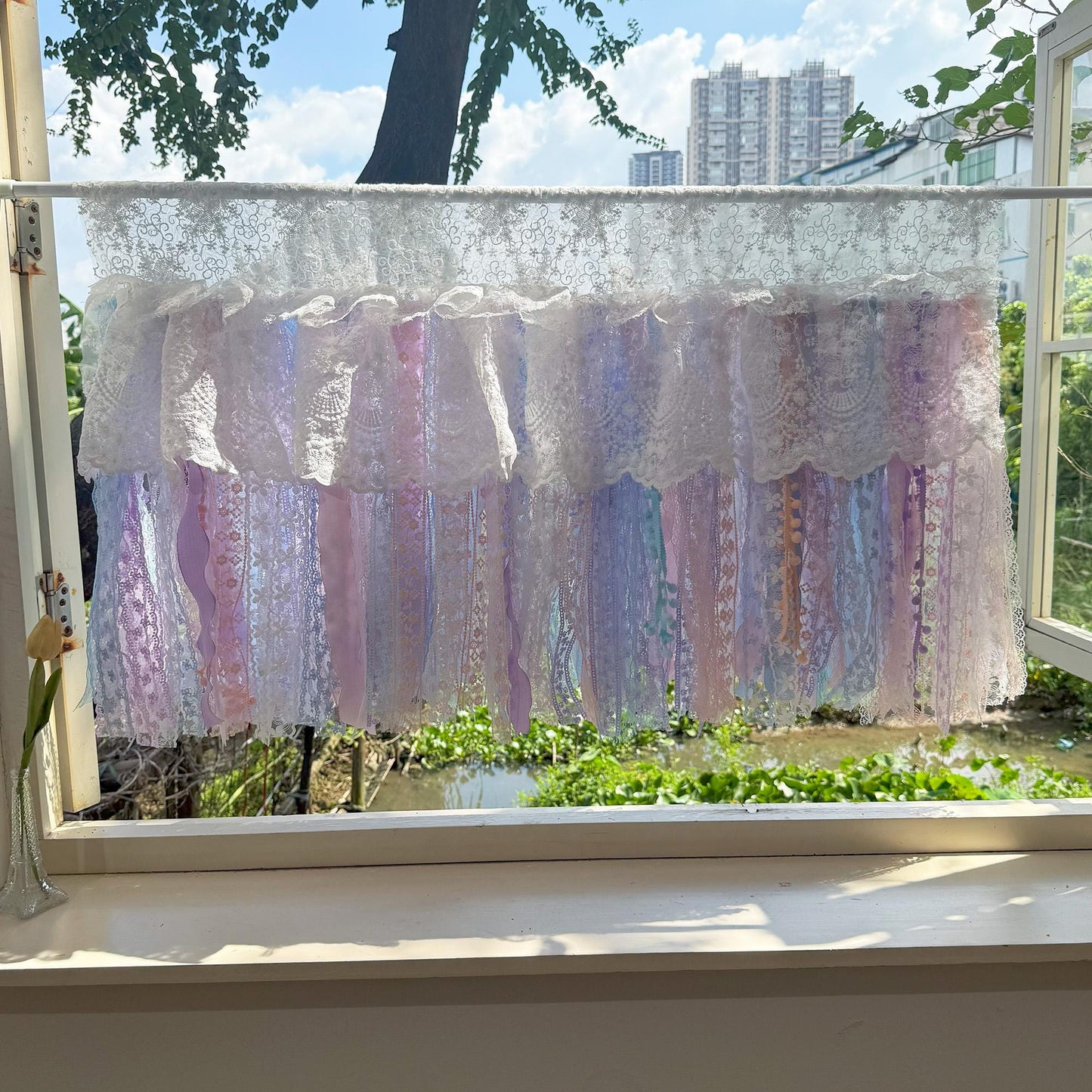 Vintage Pink Blue Purple Lace Curtains Valance - UDreamHome
