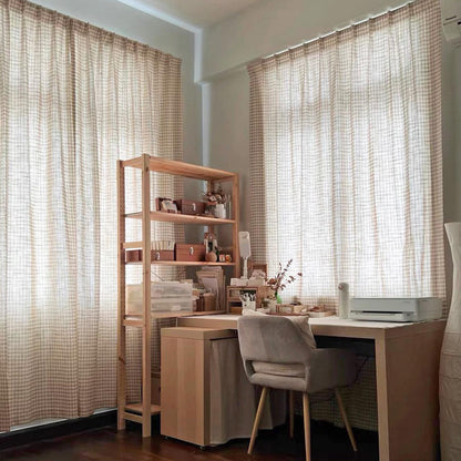 2 Panels Plaid Light Brown Gingham Curtain - UDreamHome