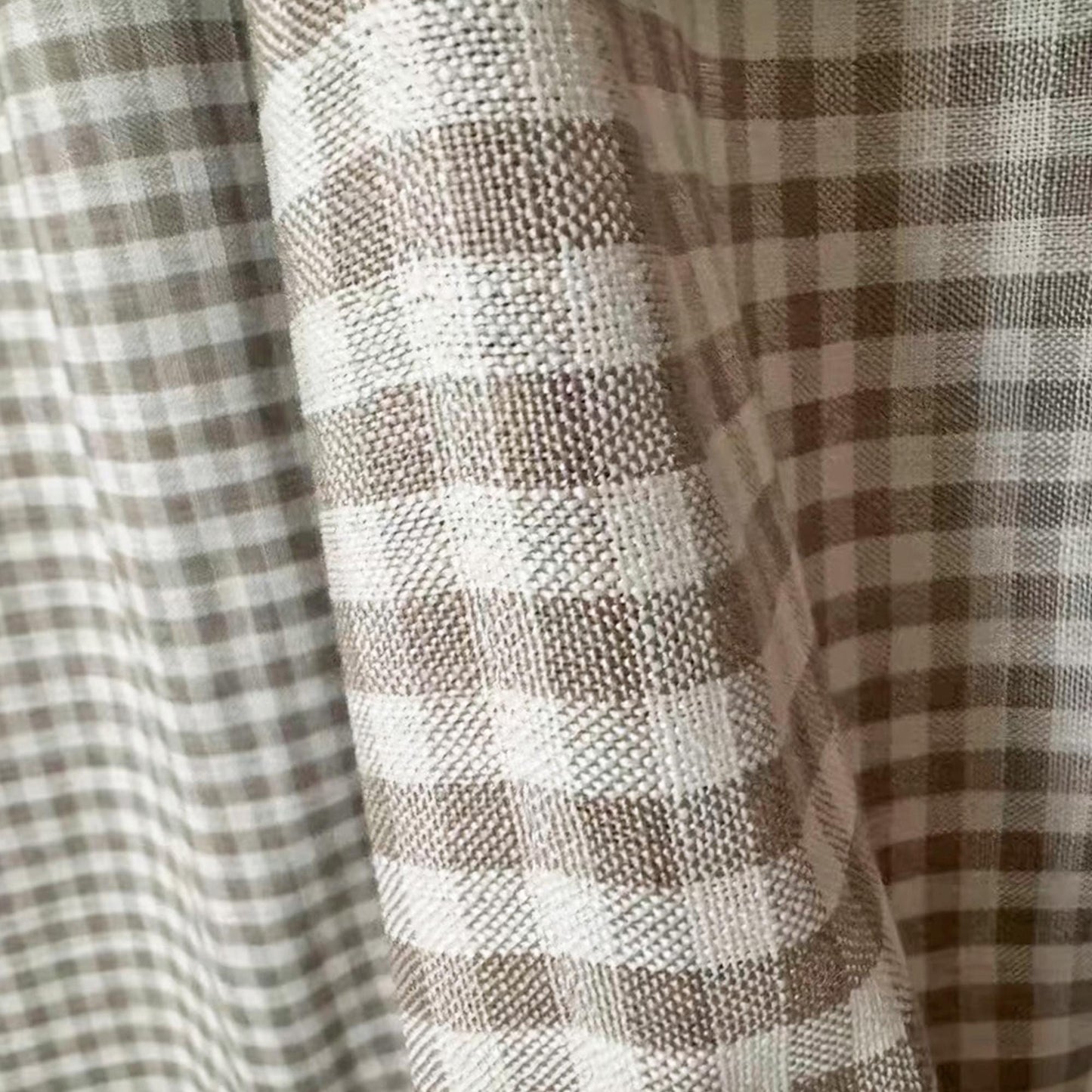 2 Panels Plaid Light Brown Gingham Curtain - UDreamHome