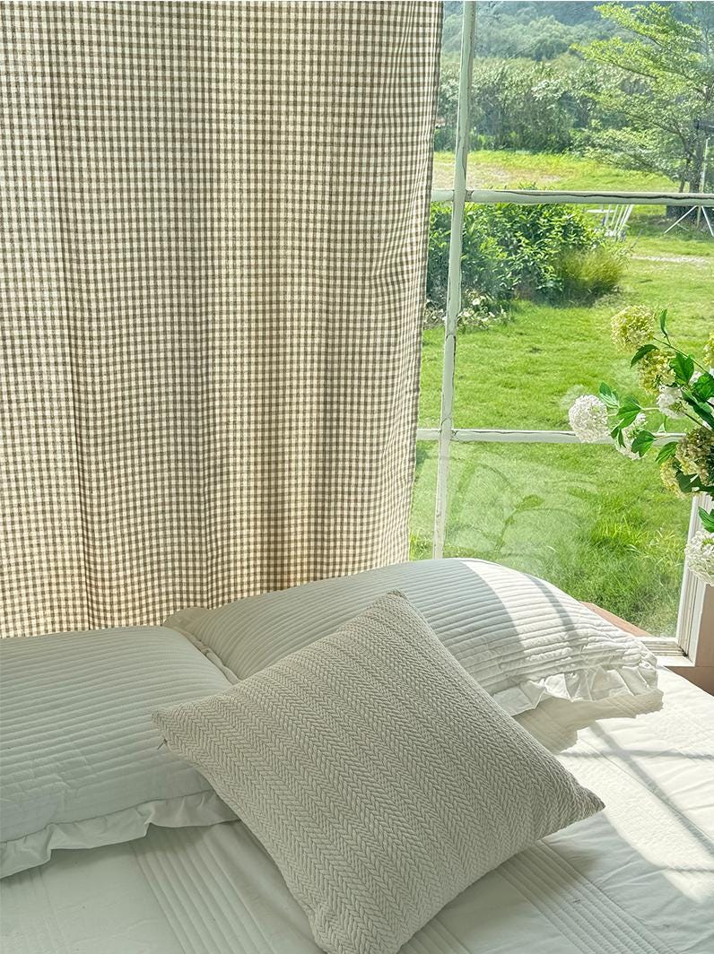 2 Panels Plaid Light Brown Gingham Curtain - UDreamHome