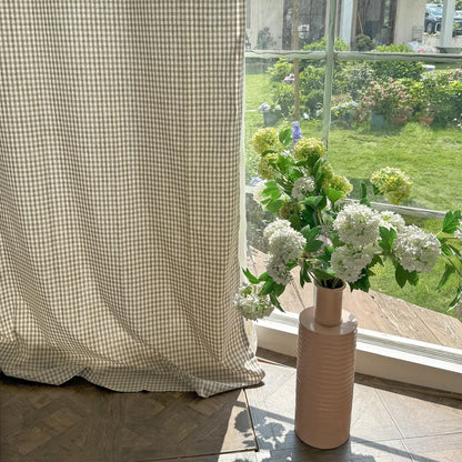 2 Panels Plaid Light Brown Gingham Curtain - UDreamHome