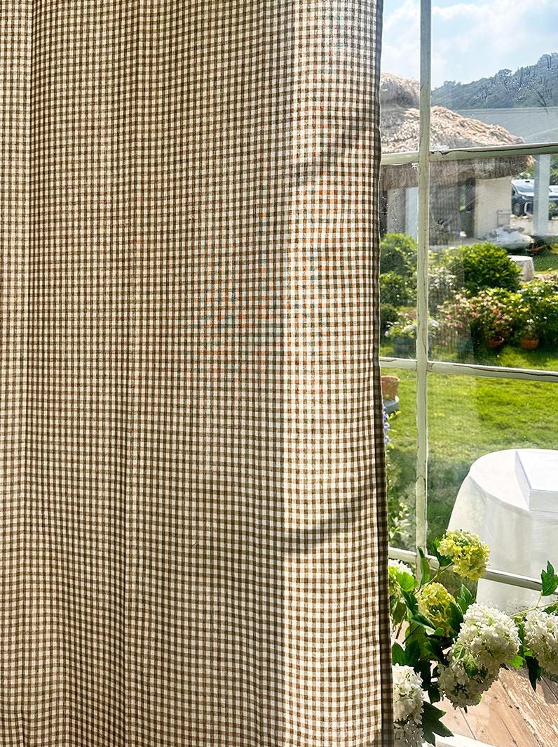 2 Panels Plaid Light Brown Gingham Curtain - UDreamHome