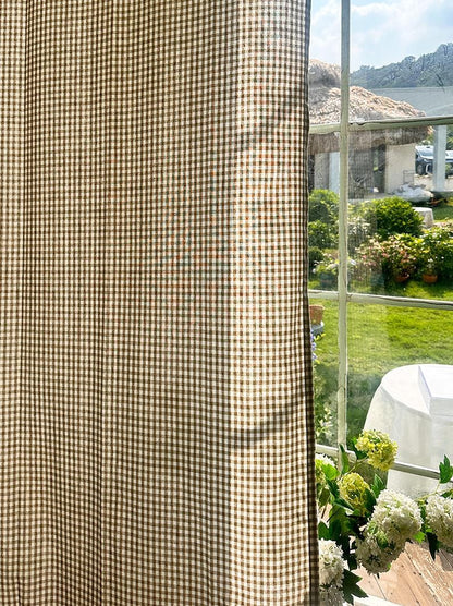 2 Panels Plaid Light Brown Gingham Curtain - UDreamHome