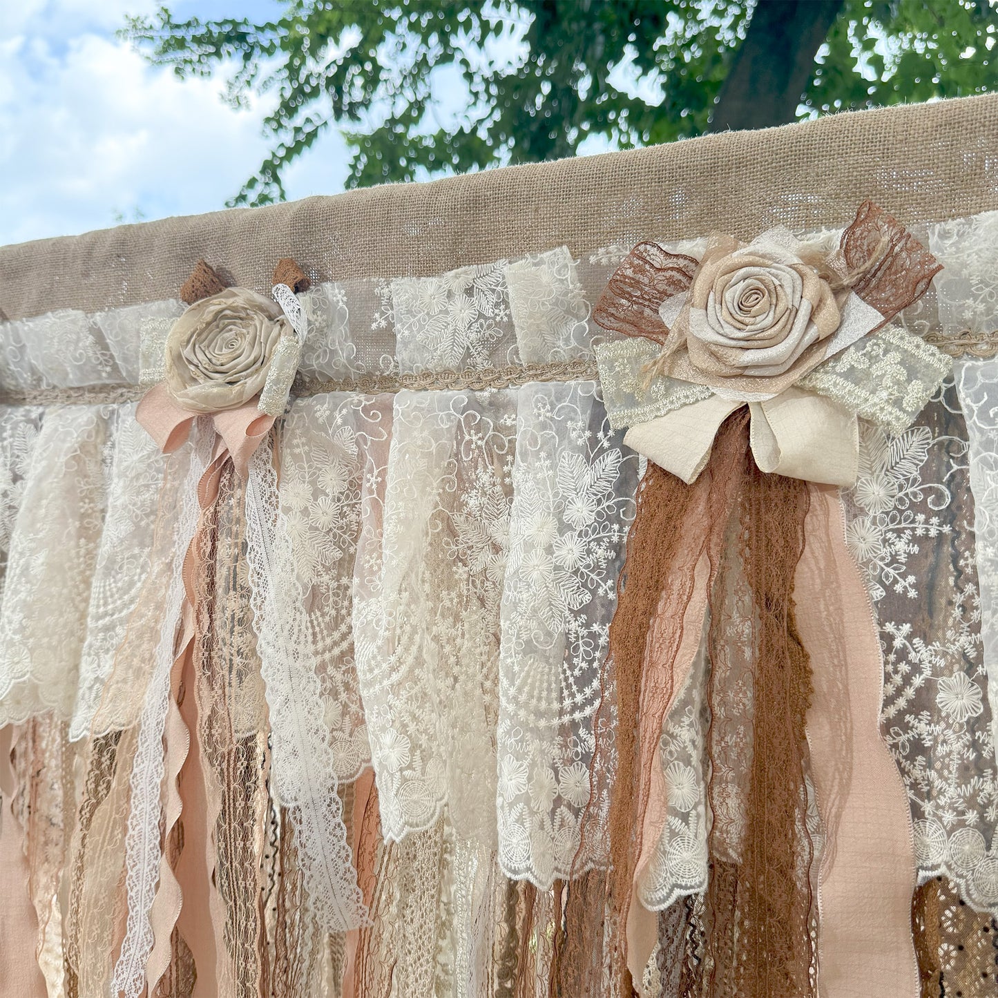 Custom Rustic Unique Burlap Beige Brown Lace Bedroom Curtains Valance