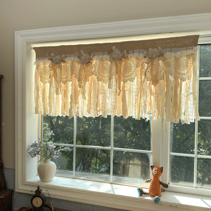 Rustic Burlap Beige Brown Lace Valance
