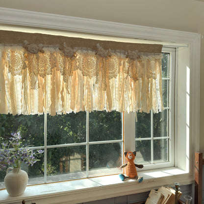 Rustic Burlap Beige Brown Lace Valance