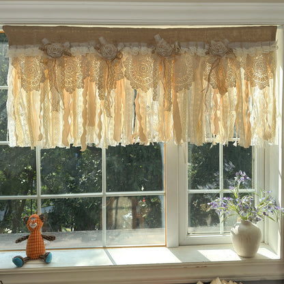 Rustic Burlap Beige Brown Lace Valance