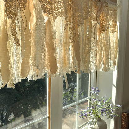 Rustic Burlap Beige Brown Lace Valance