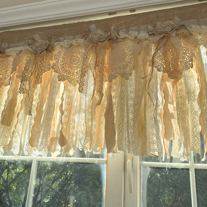 Rustic Burlap Beige Brown Lace Valance