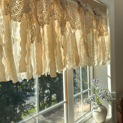 Rustic Burlap Beige Brown Lace Valance