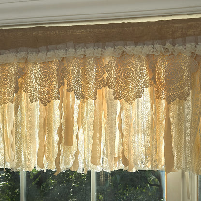 Rustic Burlap Beige Brown Lace Valance