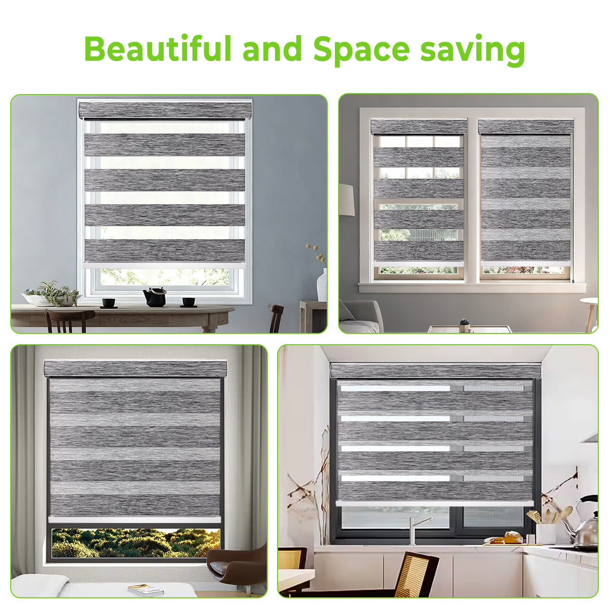 Custom Motorized Zebra Blinds for Windows – Remote Control or Smart Alexa Google Home Compatible, Room Darkening Dual Layer Shades