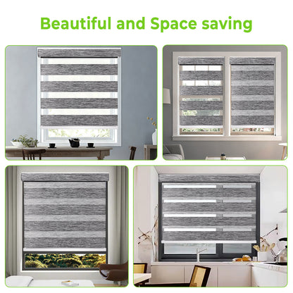 Custom Motorized Zebra Blinds for Windows – Remote Control or Smart Alexa Google Home Compatible, Room Darkening Dual Layer Shades