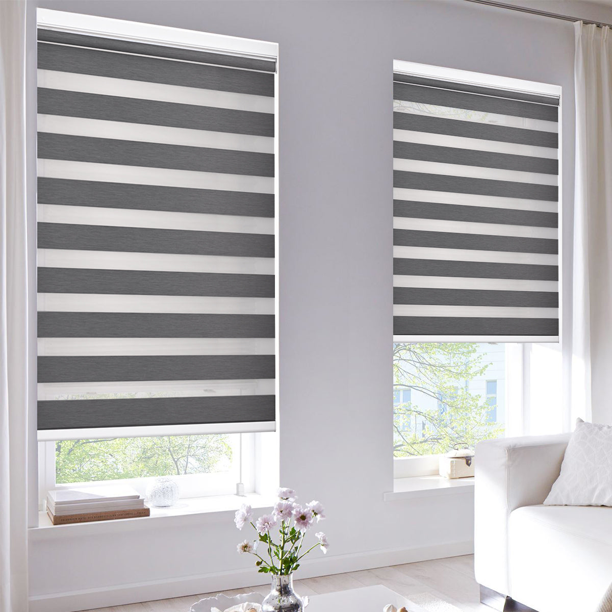 No Drill Zebra Shades – Cordless Room Darkening Window Shades
