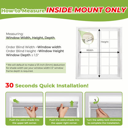 No Drill Zebra Shades – Cordless Room Darkening Window Shades