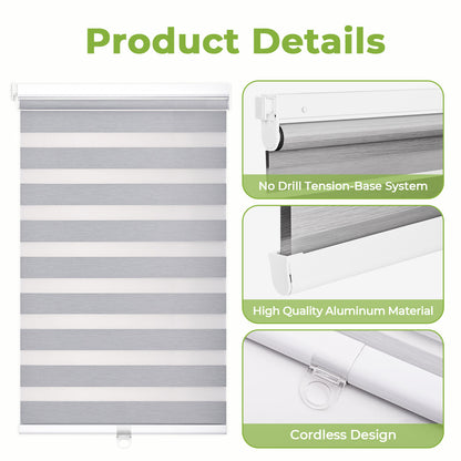 No Drill Zebra Shades – Cordless Room Darkening Window Shades