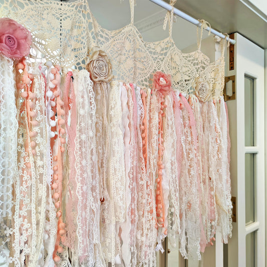 Light Pink Lace Country Shabby Chic Bohemian Curtains Valance