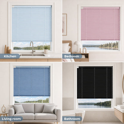 25mm No Drill Aluminum Venetian Blinds Shiny Finish Waterproof Bead Lift Window Shades for Bathroom Kitchen Custom Size Easy Clean