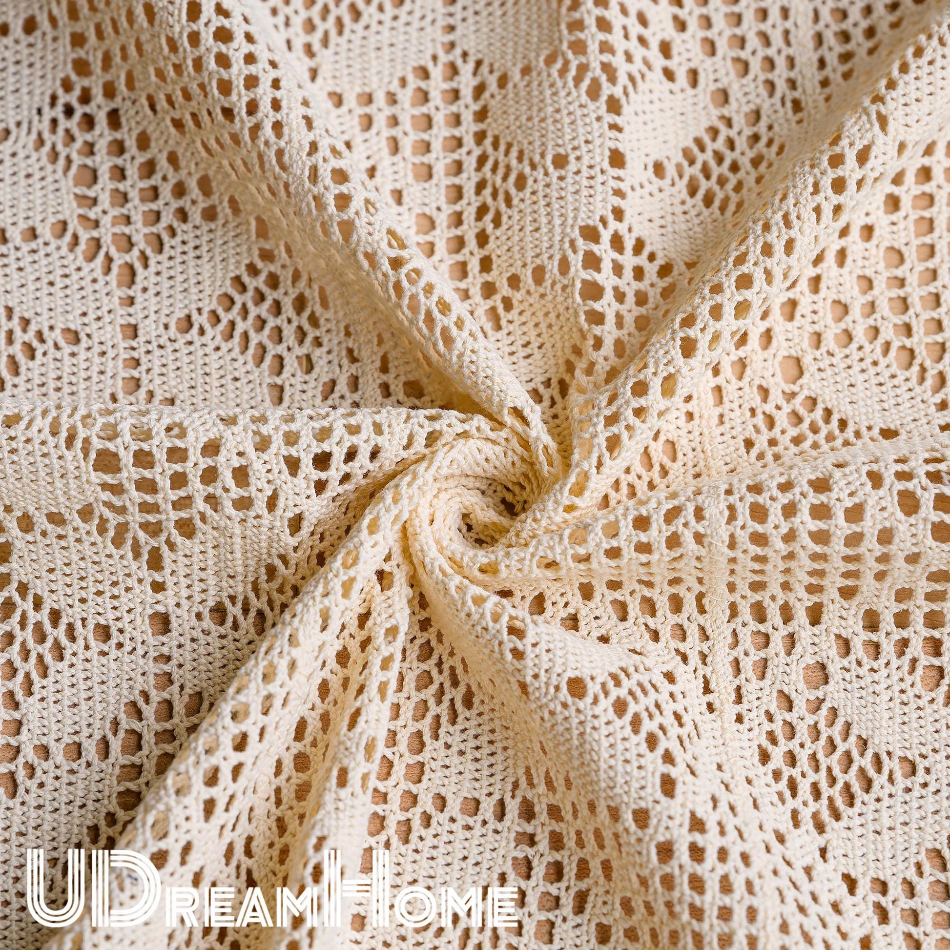Beige Crochet Hollow Short Curtain - UDreamHome