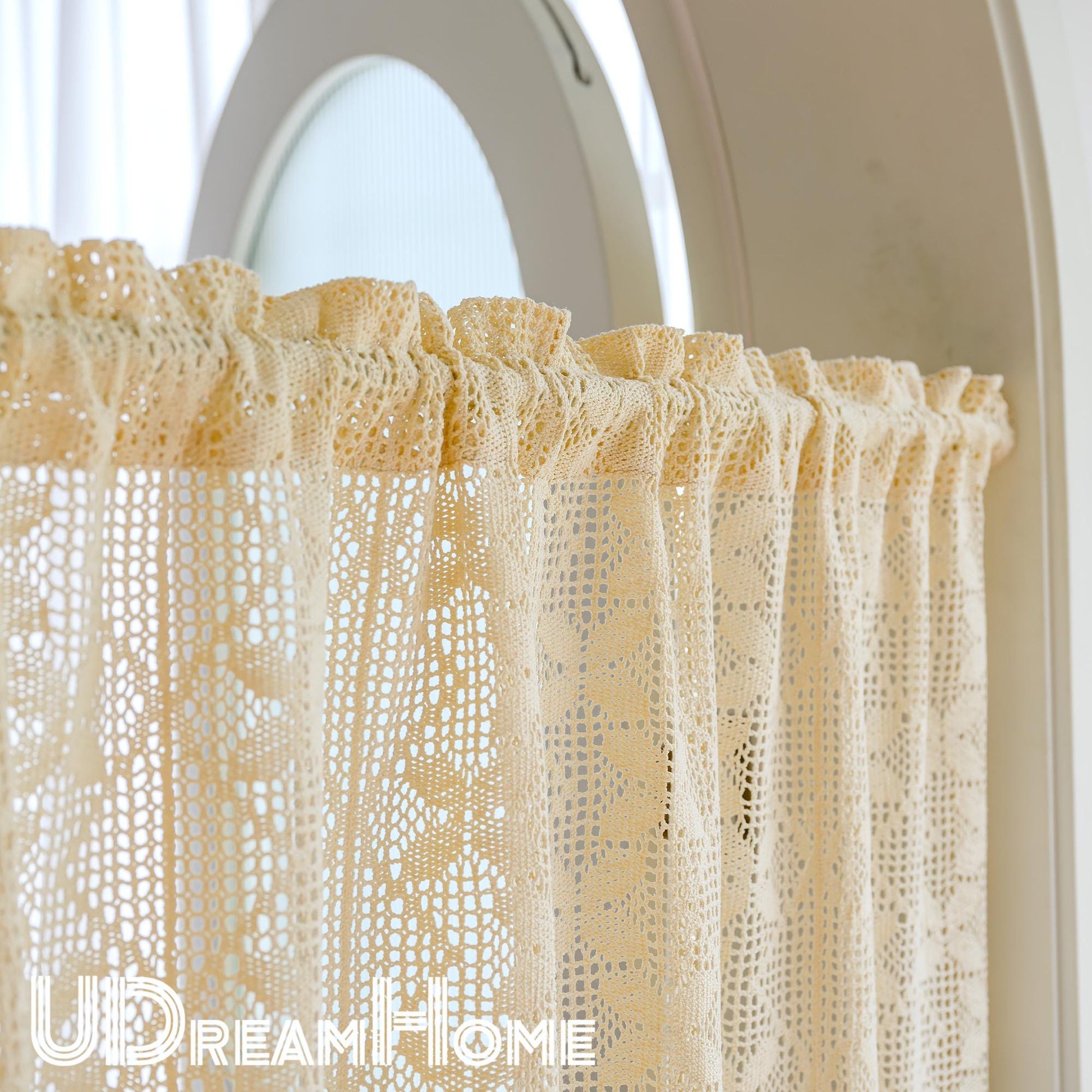 Beige Crochet Hollow Short Curtain - UDreamHome