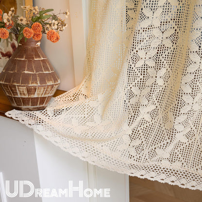 Beige Crochet Hollow Short Curtain - UDreamHome