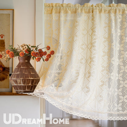 Beige Crochet Hollow Short Curtain - UDreamHome