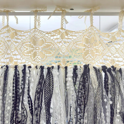Beige White Black Crochet Lace Cafe Curtain Panel - UDreamHome