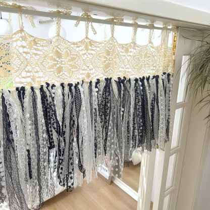 Beige White Black Crochet Lace Cafe Curtain Panel - UDreamHome