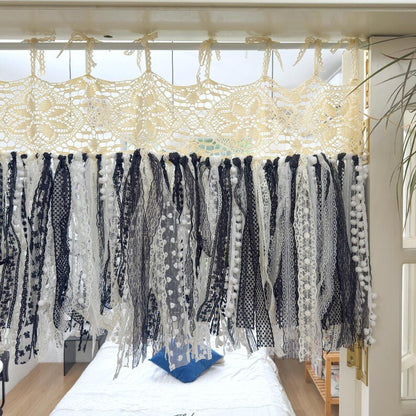 Beige White Black Crochet Lace Cafe Curtain Panel - UDreamHome