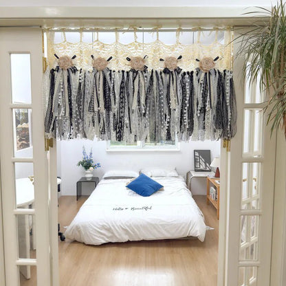 Beige White Black Crochet Lace Cafe Curtain Panel - UDreamHome