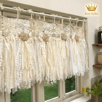 Beige White Crochet Lace Cafe Curtain - UDreamHome