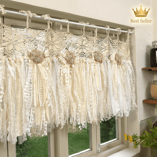Beige White Crochet Lace Cafe Curtain - UDreamHome