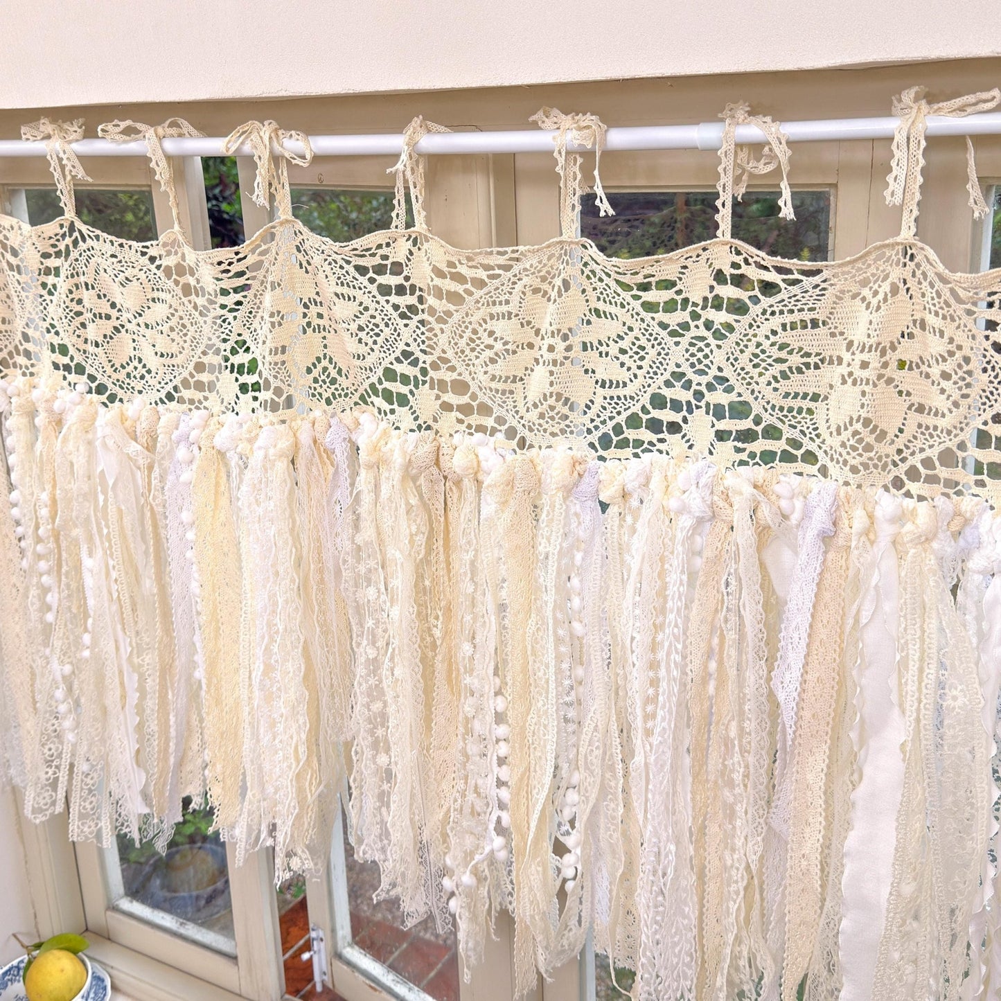 Beige White Crochet Lace Cafe Curtain - UDreamHome