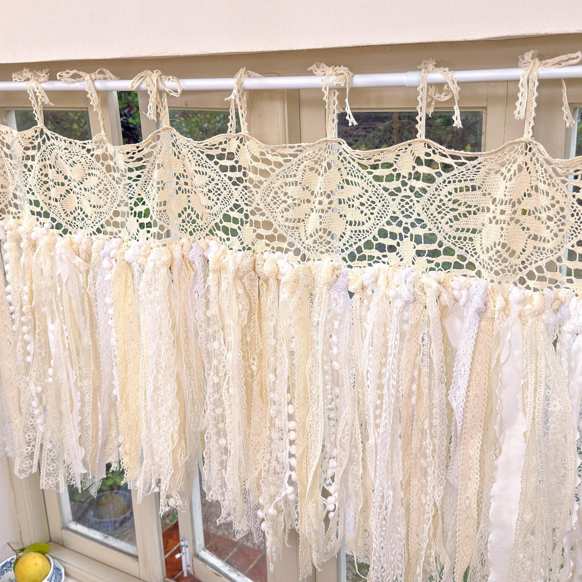 Beige White Crochet Lace Cafe Curtain - UDreamHome