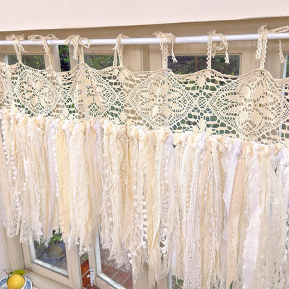 Beige White Crochet Lace Cafe Curtain - UDreamHome