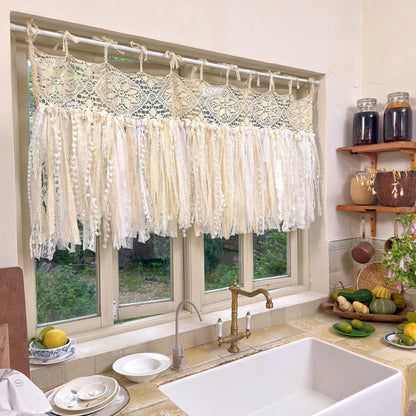 Beige White Crochet Lace Cafe Curtain - UDreamHome
