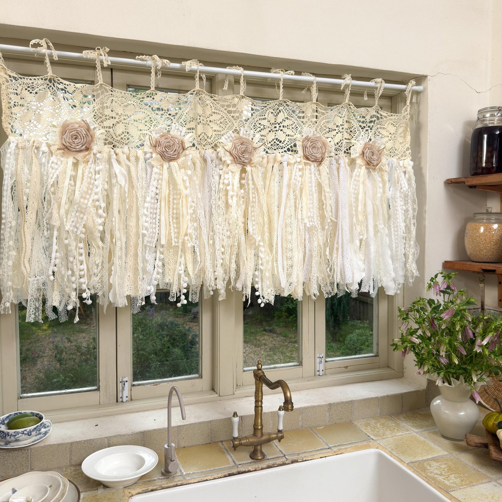 Beige White Crochet Lace Cafe Curtain - UDreamHome