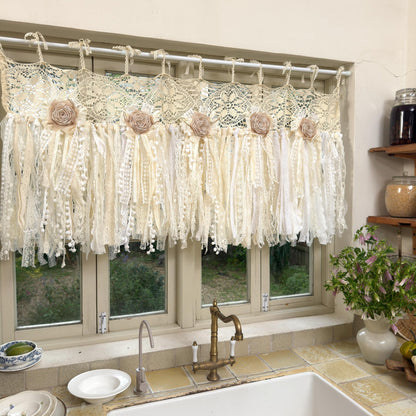 Beige White Crochet Lace Cafe Curtain - UDreamHome