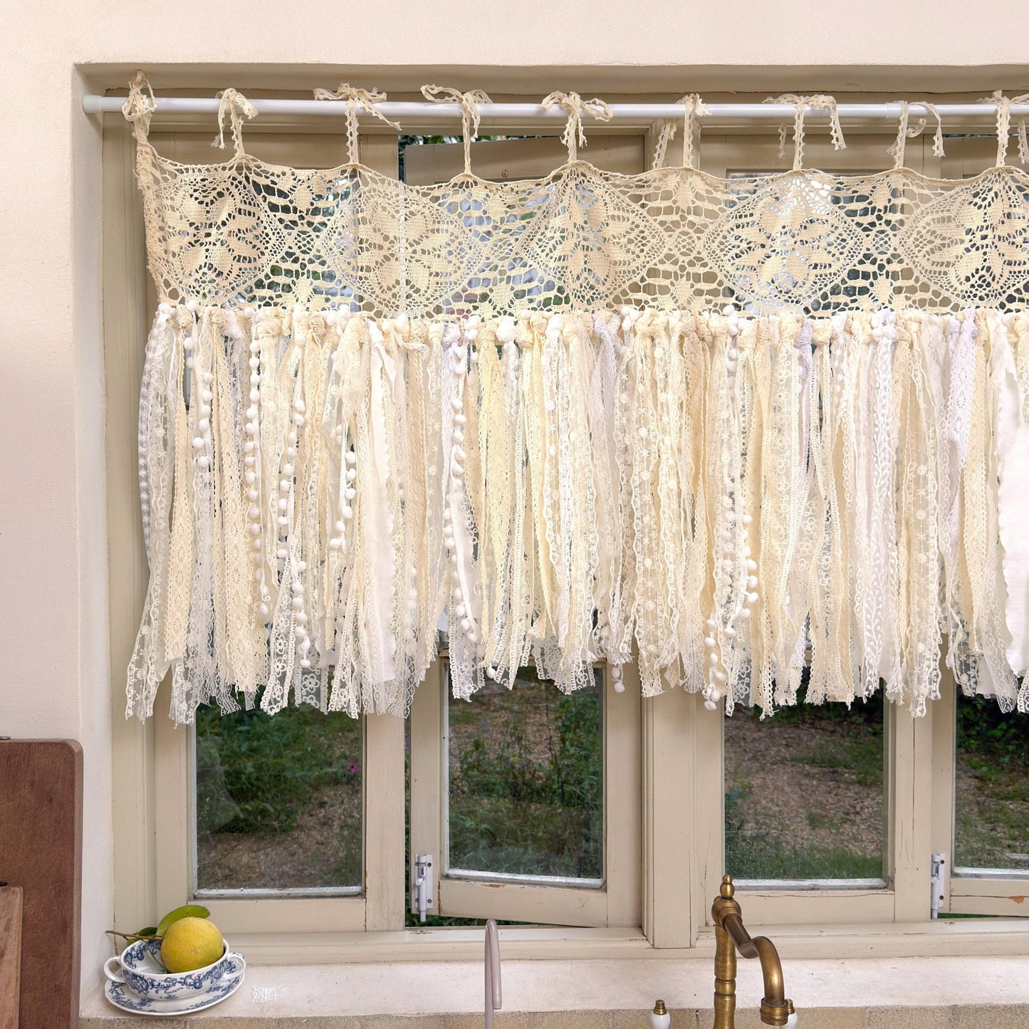 Beige White Crochet Lace Cafe Curtain - UDreamHome