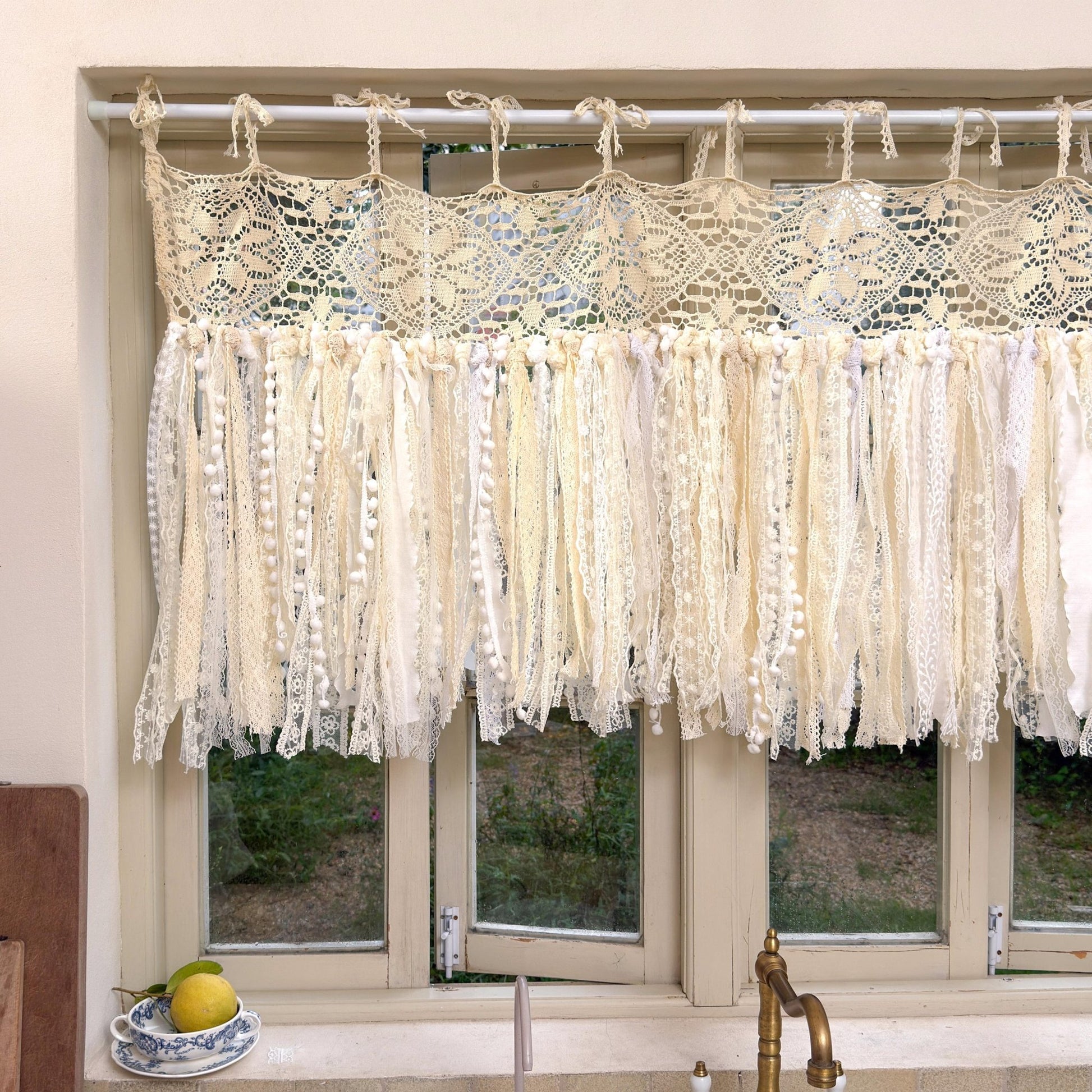 Beige White Crochet Lace Cafe Curtain - UDreamHome