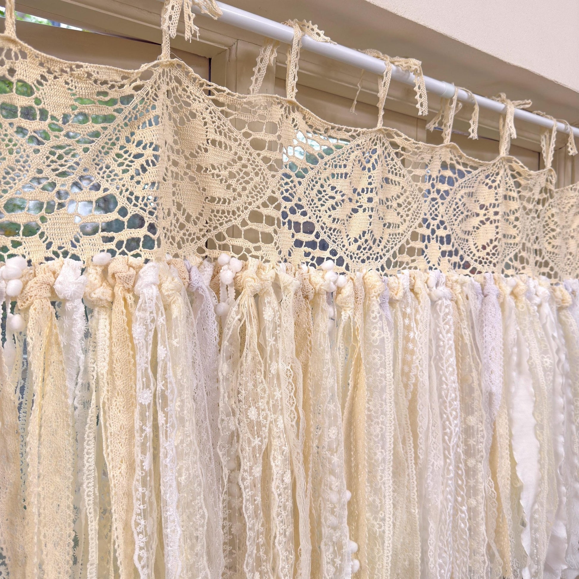 Beige White Crochet Lace Cafe Curtain - UDreamHome