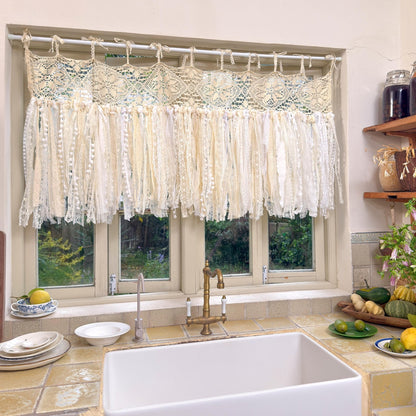 Beige White Crochet Lace Cafe Curtain - UDreamHome