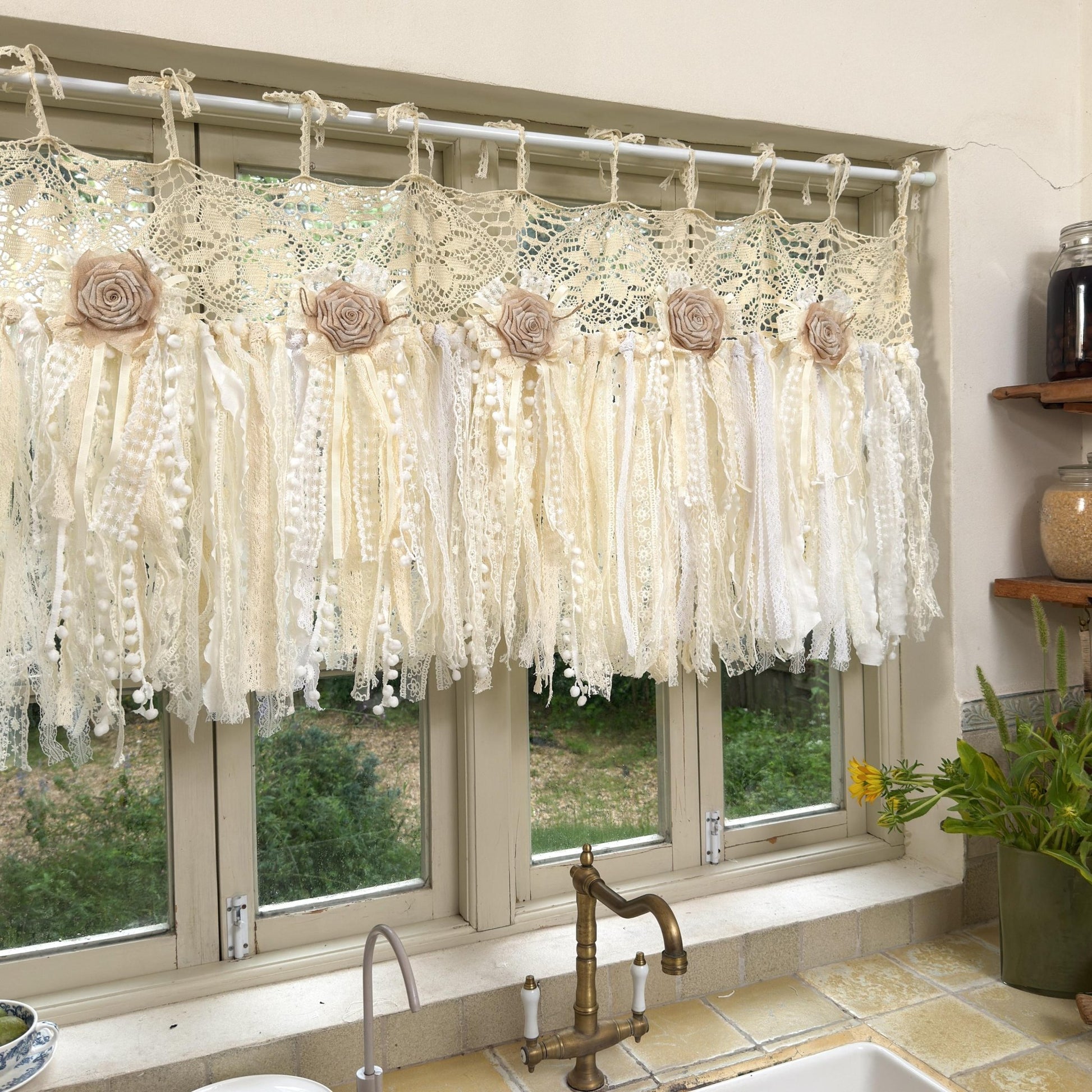 Beige White Crochet Lace Cafe Curtain - UDreamHome