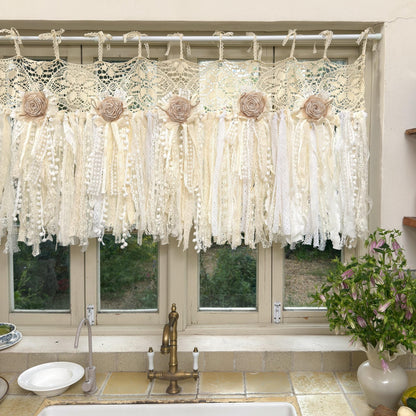 Beige White Crochet Lace Cafe Curtain - UDreamHome