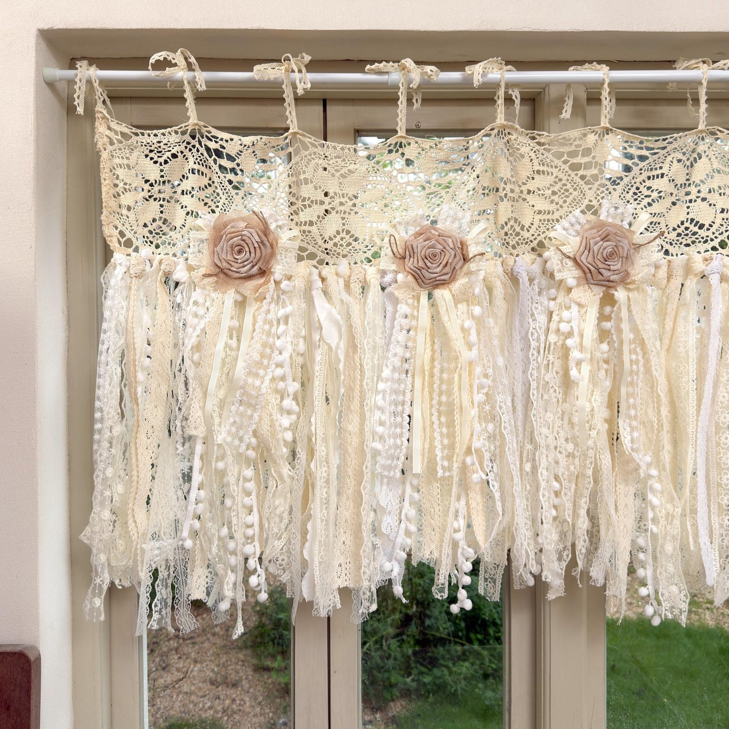 Beige White Crochet Lace Cafe Curtain - UDreamHome